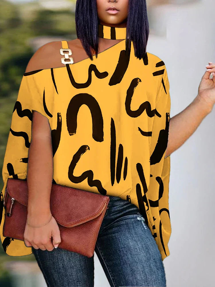 Plus Size Elegant Top Womens Plus Graffiti Print