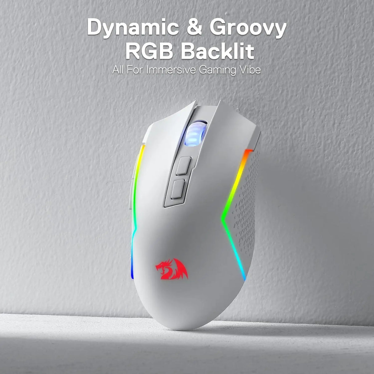 Redragon M693 Wireless/Wired BT & 2.4G Bluetooth Gaming 8000 DPI Mouse 3-Mode Connection RGB Backlight for PC/Mac/Laptop, White