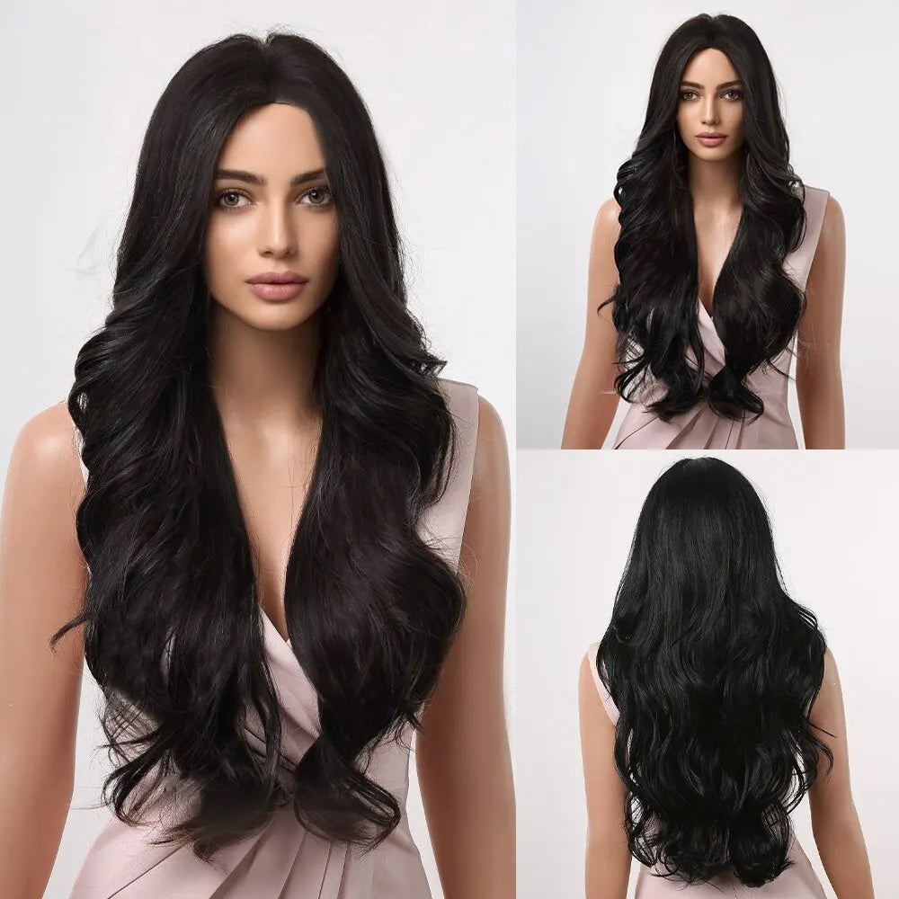 HAIRCUBE Long Brown Curly Wavy Wig for Women