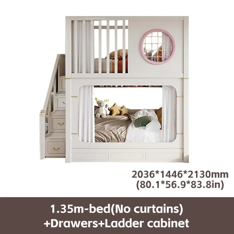 Modern High And Low Kids Bed With Ladder