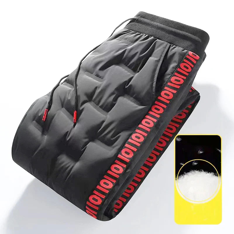 Down Padded Men's Pants Drawstring Warm Padded Sweatpants