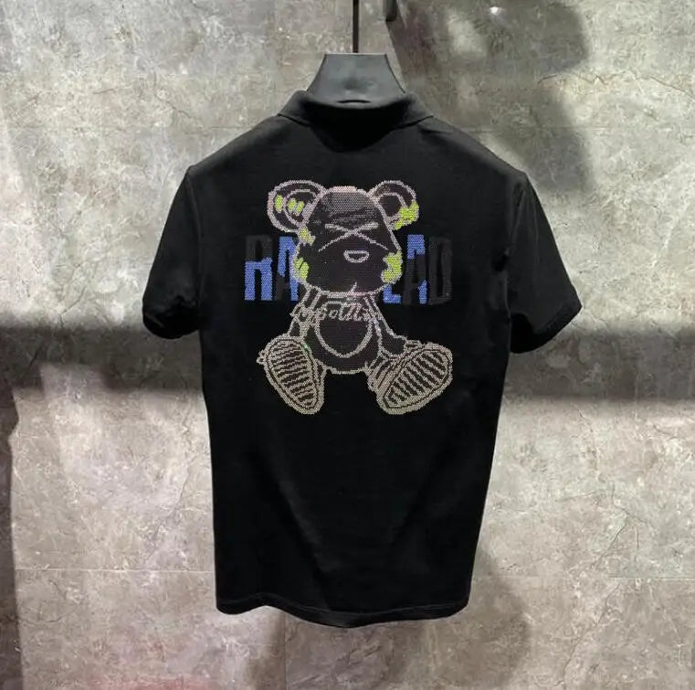 Embroider logo Men Rhinestones S-2XL Men Polo Shirt