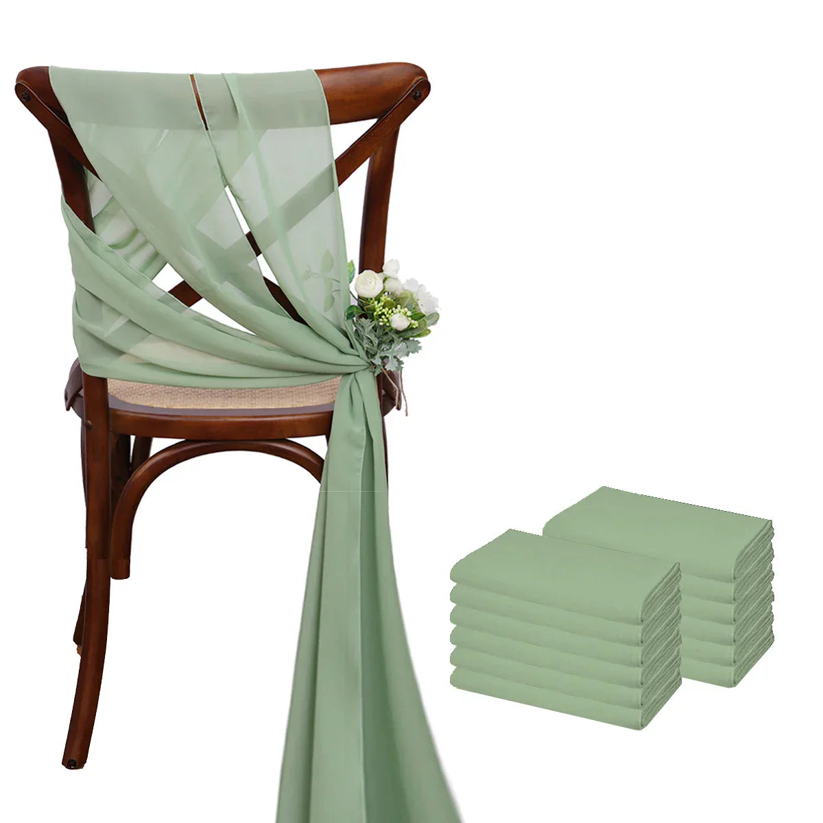 12 Pcs 17x275cm Green Chiffon Chair Sashes Wedding