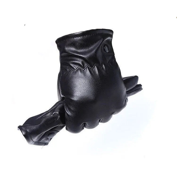 Fleece Leather Gloves Men's Winter Autumn PU Linings