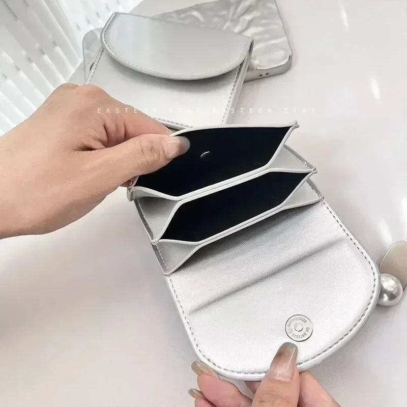 Korean Version Silver Credit Card Holder Purse for Women Simple Cover Type Coin Wallet Ins Student Wallet Female Card Wallet