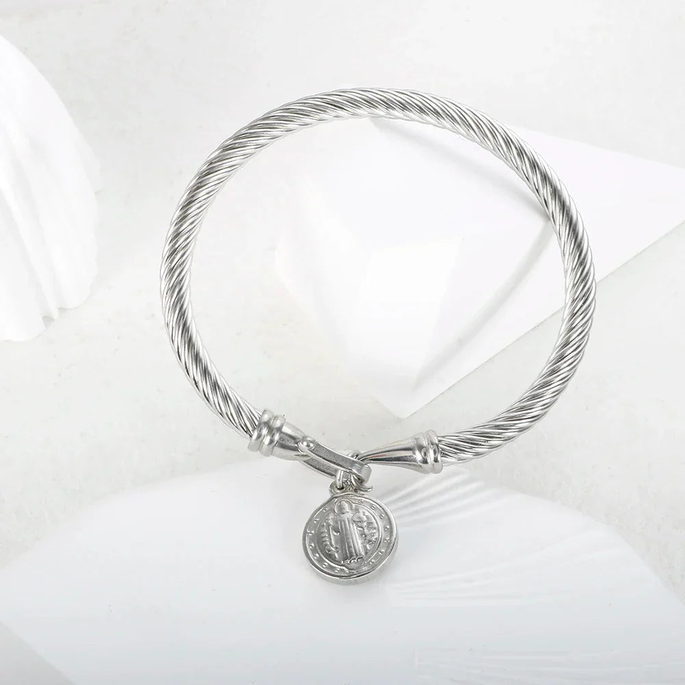 Saint Benedict Medal Charm Bracelet Stainless Steel Wire