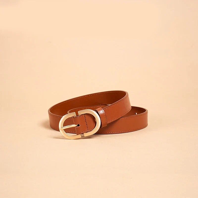 BEAUTODAY Belt Women Genuine Cow Leather Metal Oval