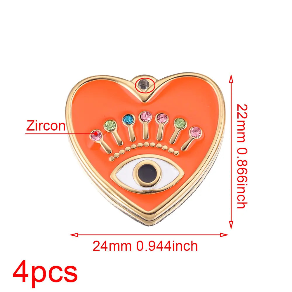 4pcs Stainless Steel Evil Eye Charms Heart Enamel