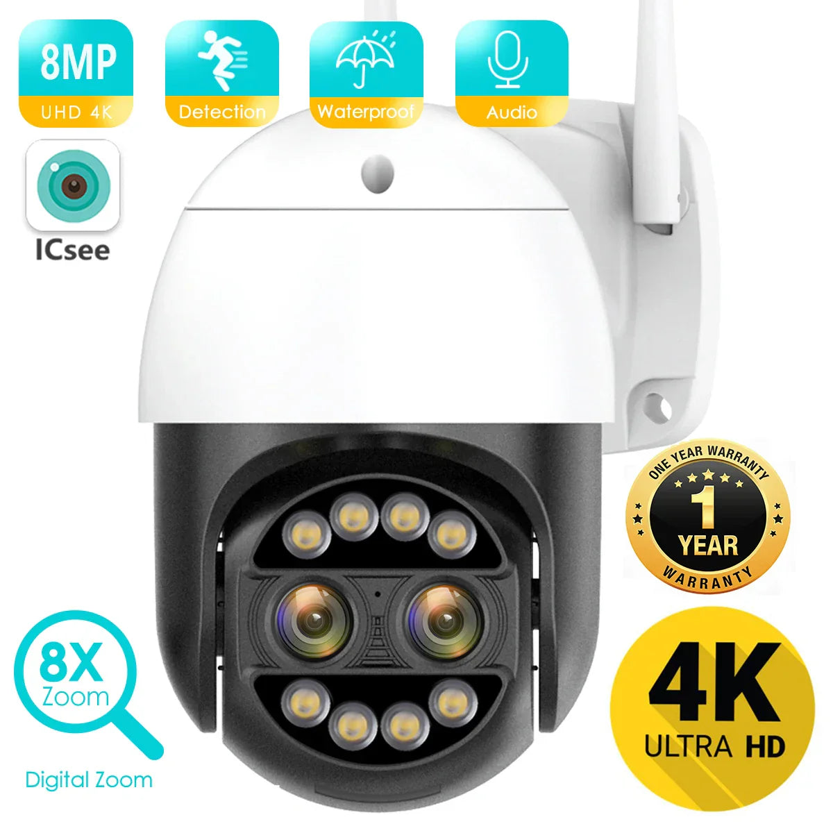 BESDER 8MP 4K 8x Hybrid Zoom 2.8+12mm Dual