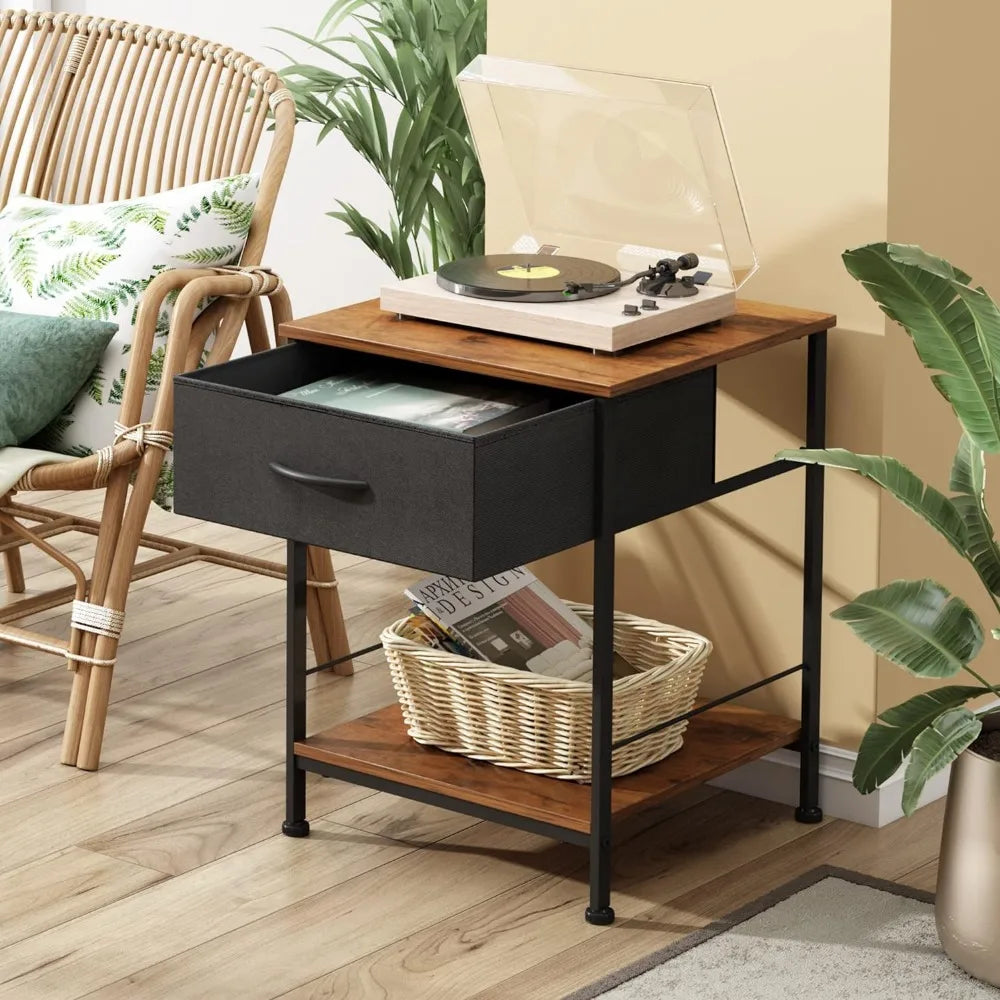 Nightstand Set of 2, End Table with Fabric