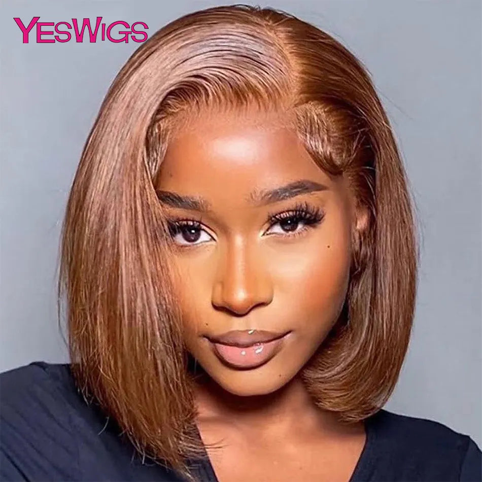 13x4 Glueless Short Bob Wig Chocolate Brown Red