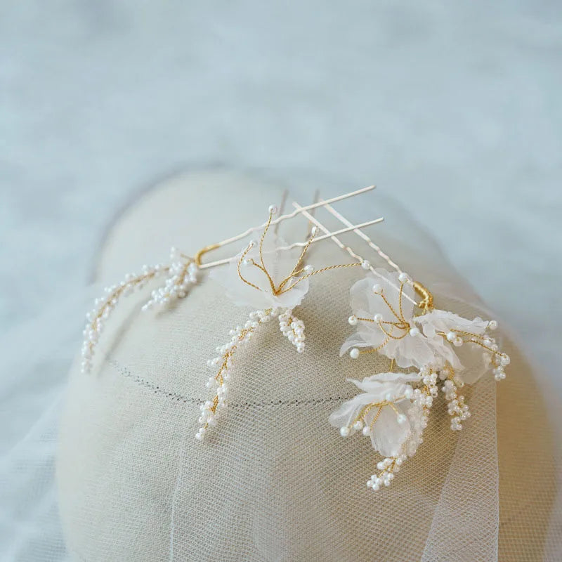 SLBRIDAL Handmade Rhinestones Crystal Pearls Bridal Hair Pin