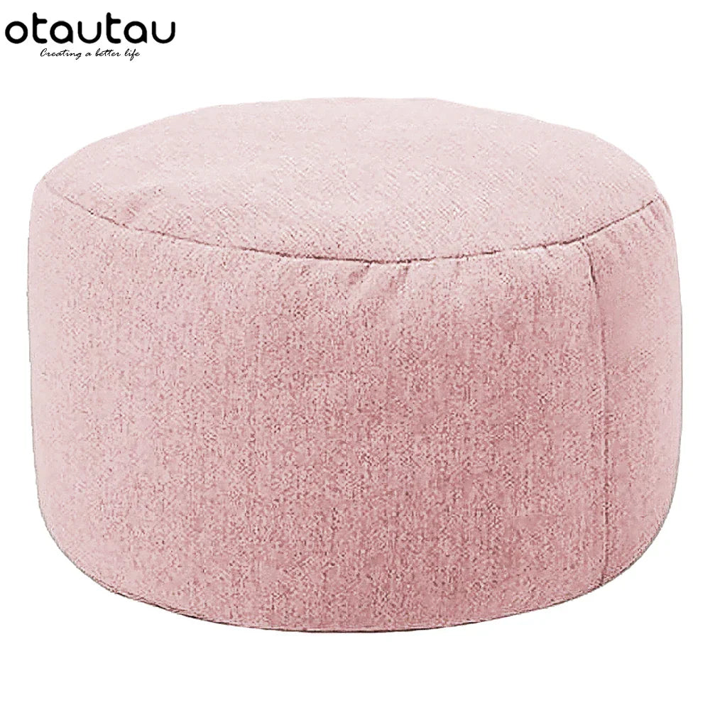 OTAUTAU Round Stool D30cm*H20cm Linen Bean Bag Ottoman
