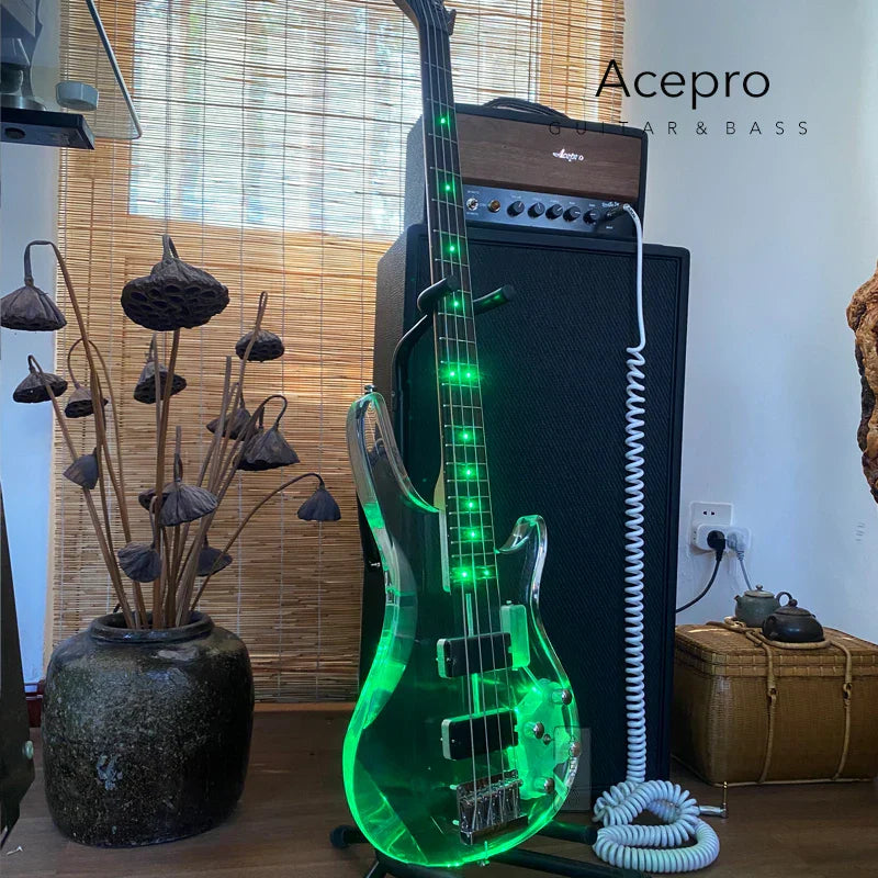 4 String Blue LED Lights Electric Bass Guitar,