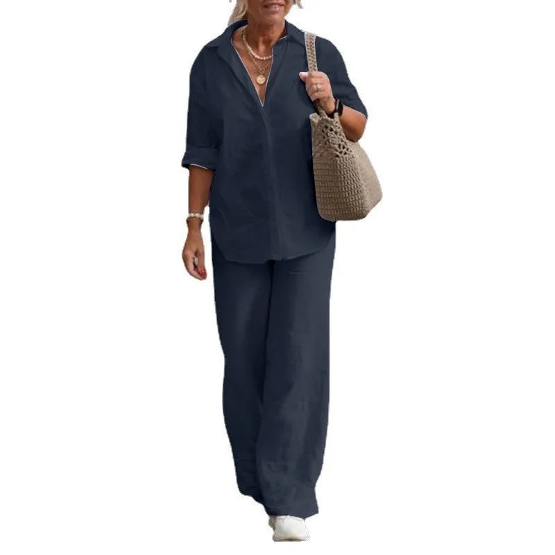 2023 Long-sleeved Shirt Casual Wide-leg Pants Suit 2