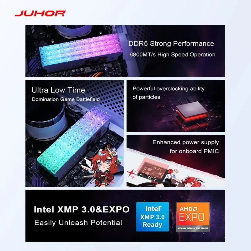 JUHOR DDR5 RGB Memory 16GB 6400MHz 6800MHz Hynix