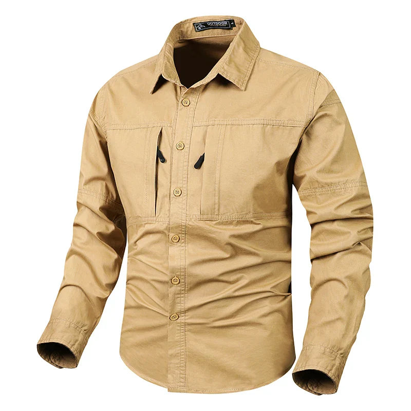 Casual Green Cargo Military Shirt Men'S Long Sleeve
