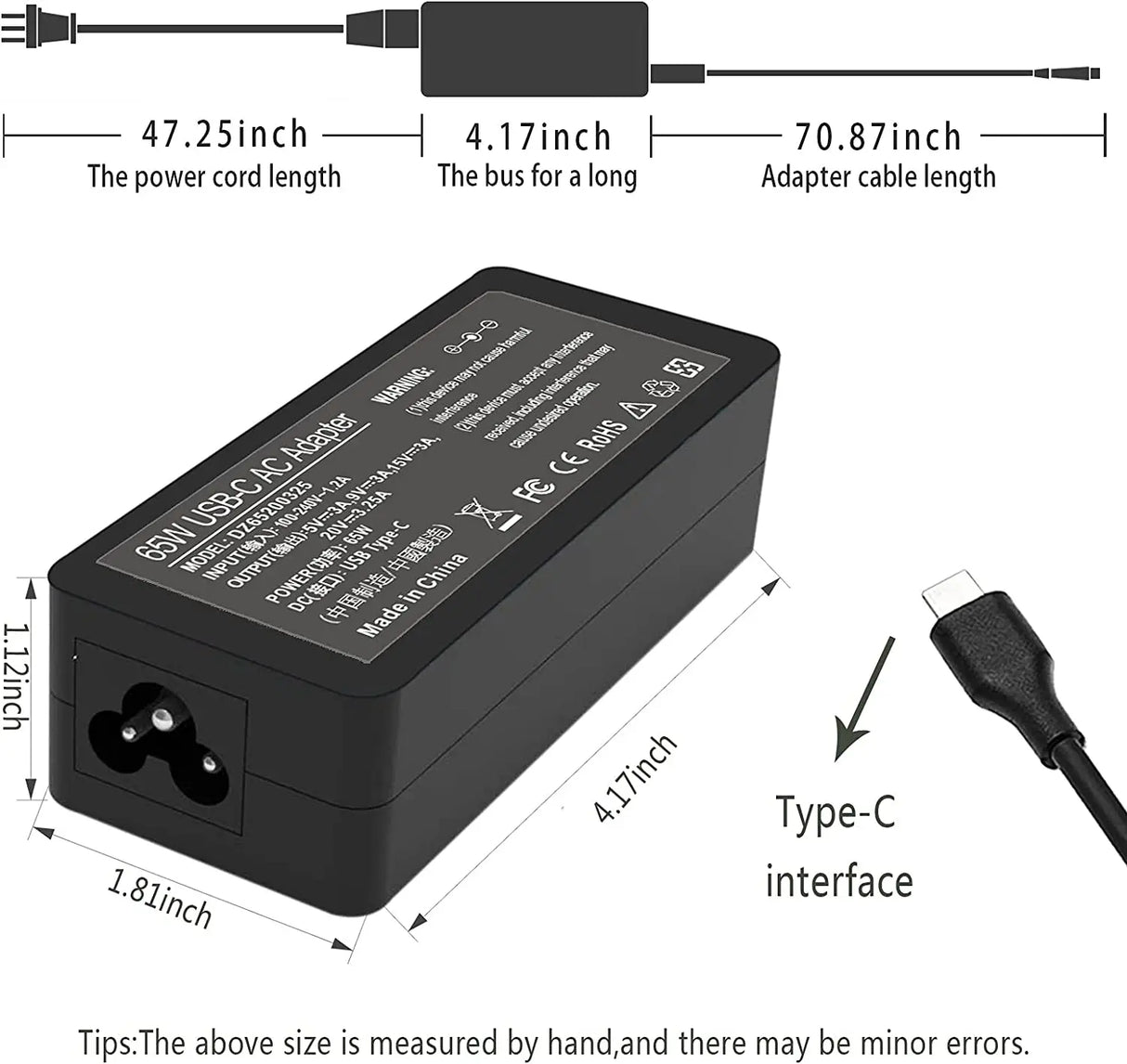 65W USB C Laptop Charger Power Adapter for