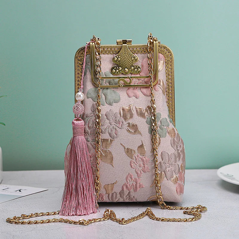 Chic Lay Flowers Bag Chain Pink Wedding Fringe