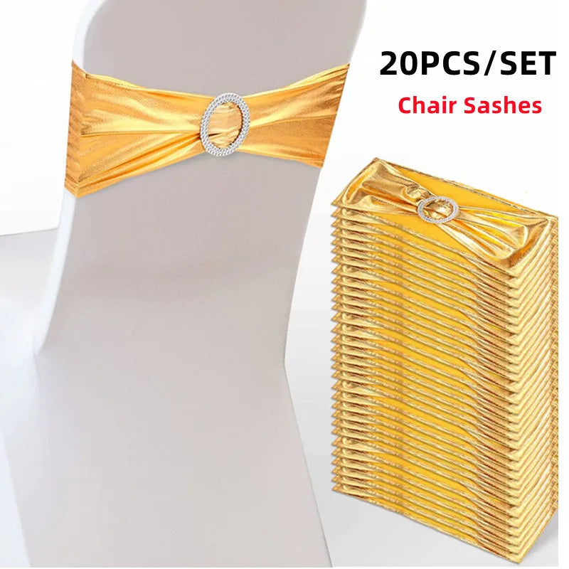 20 Pieces Spandex Chair Sashes with Buckle ,Metallic