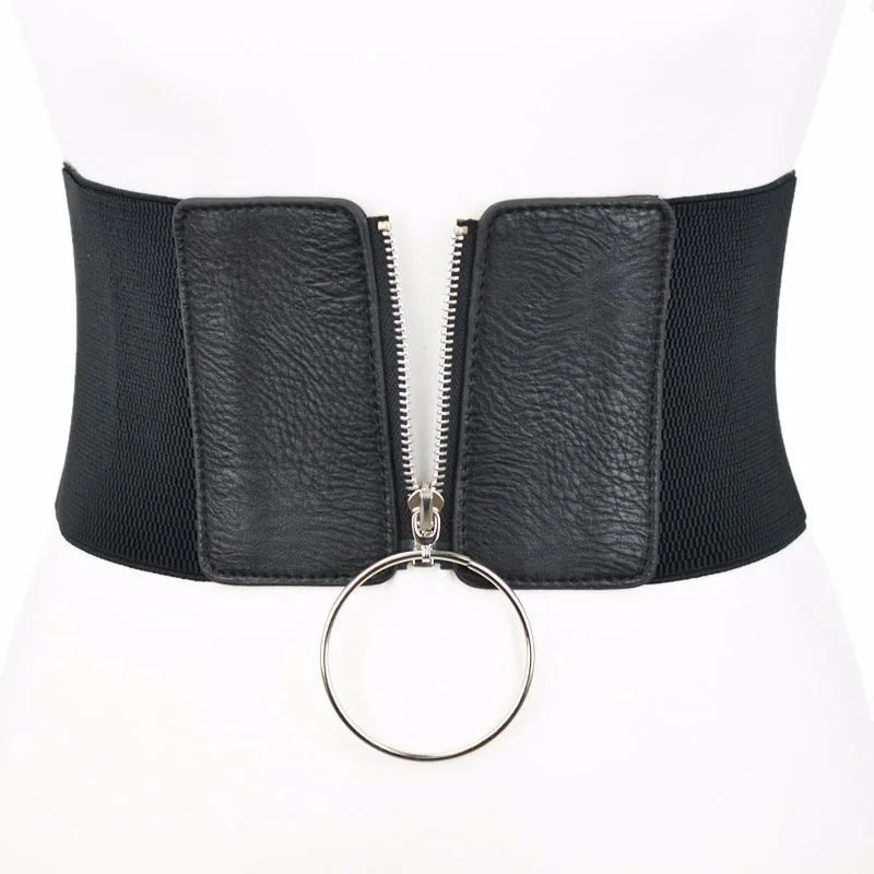 Women's Dress Super Wide Belt Large Metal Ring