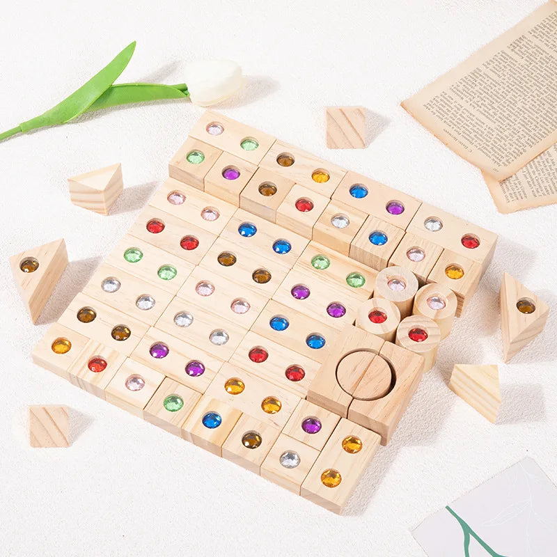 Wooden Acrylic Gems Cubes Blocks 32pcs 50pcs/set Rainbow