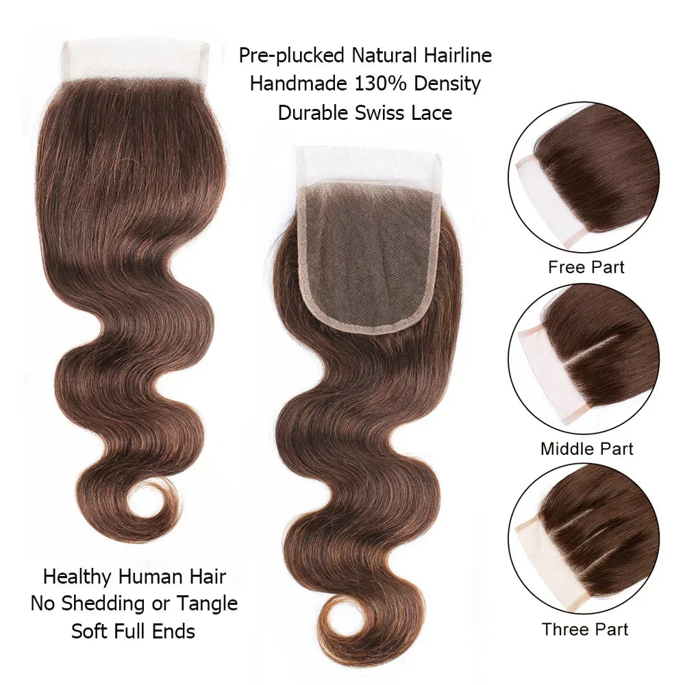 4x4 Lace Closure Body Wave Natural Color Dark