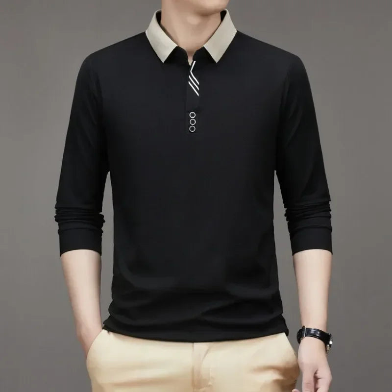 Men's Long Sleeve Turn-down Collar Waffle T-shirt Business