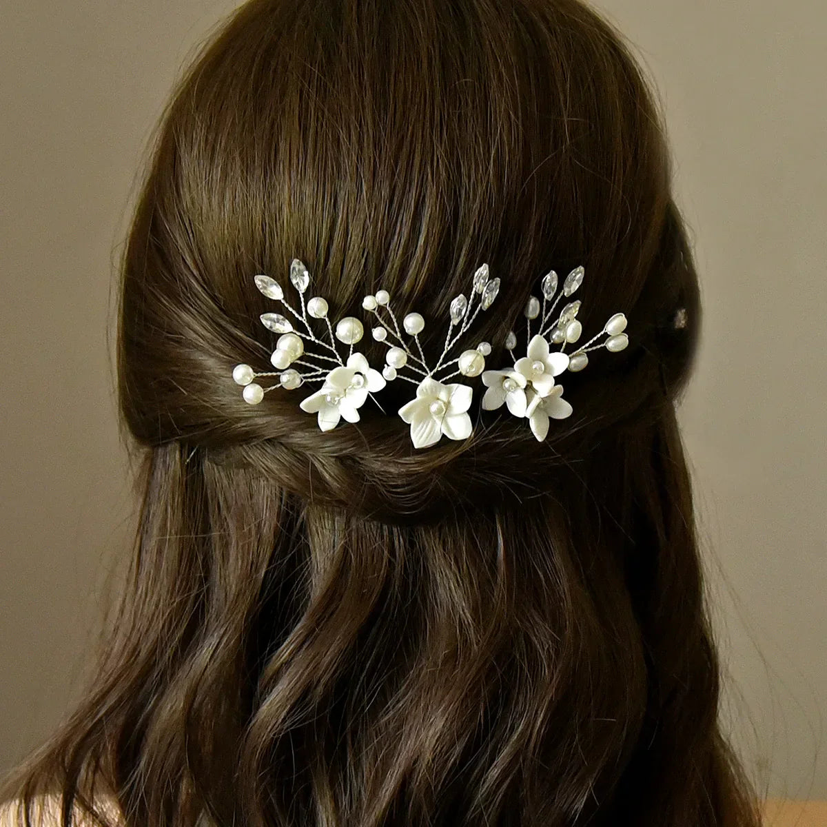 3pcs White Flower U Shaped Hairpin Pearl Elegant