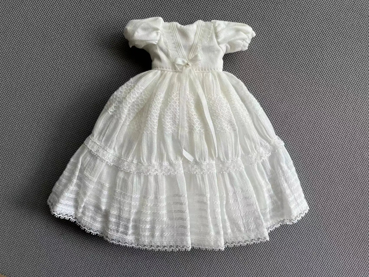 (Special Sale)Dula Doll Clothes Dress White Summer short sleeves double skirt Blythe ob24 Bjd Doll