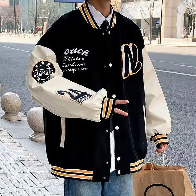 Spring and autumn retro quilted embroidered baseball uniform