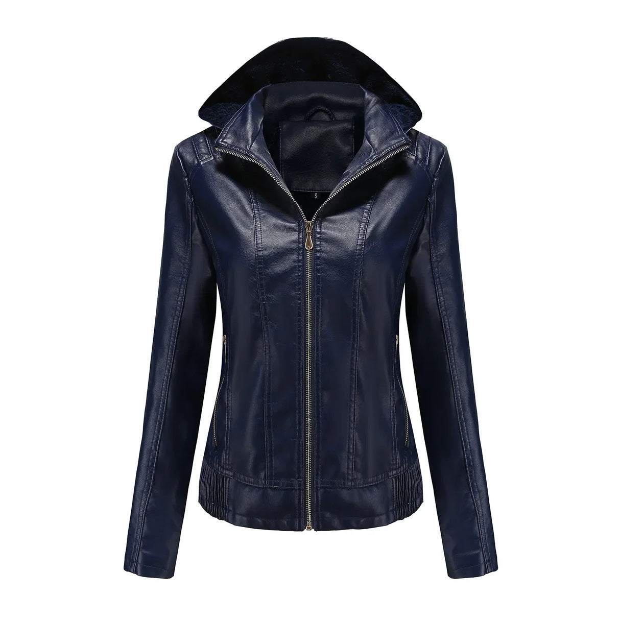 Women's Moto Biker Zipper Jacket Hooded Faux Fur