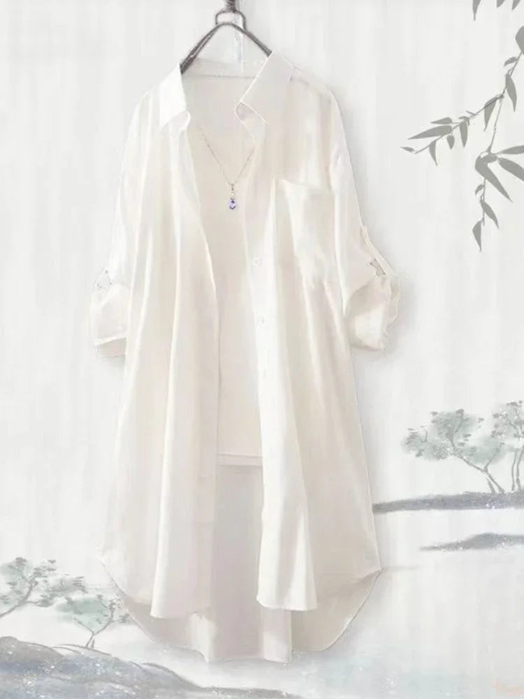 Plus Size Loose Breathable Blouses Midi Shirt Korean