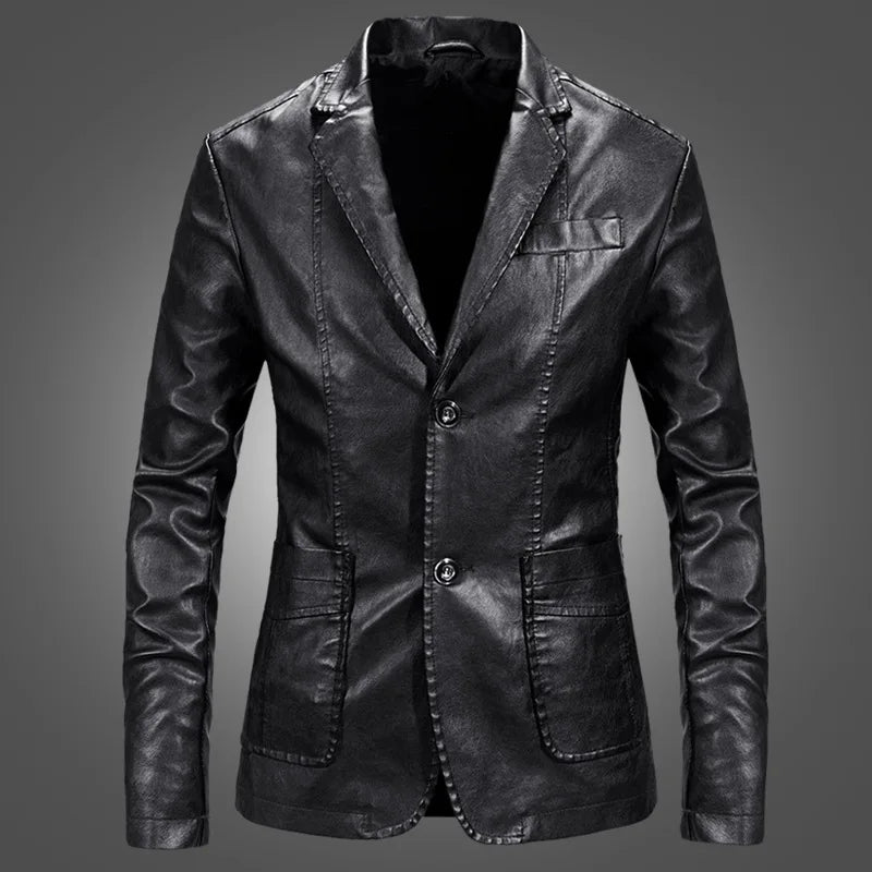 PU Jacket Men Solid Color Leather Coat Jacket