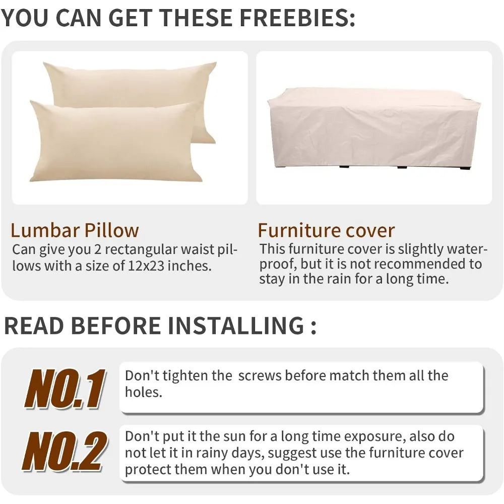 Outdoor Sofa with Non-Slip Beige Cushion, Patio Couch