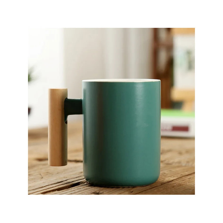 Nordic Wooden Handle Ceramic Porcelain Mug Coffee Cups