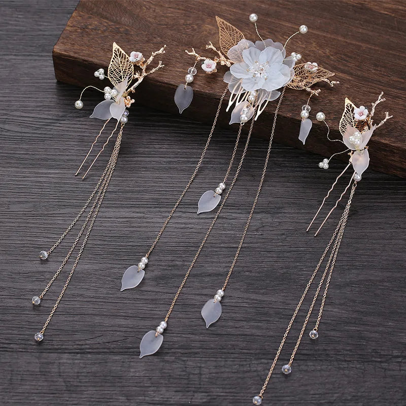 Chinese Hanfu Hair Accessories Set Long Fringed Vintage