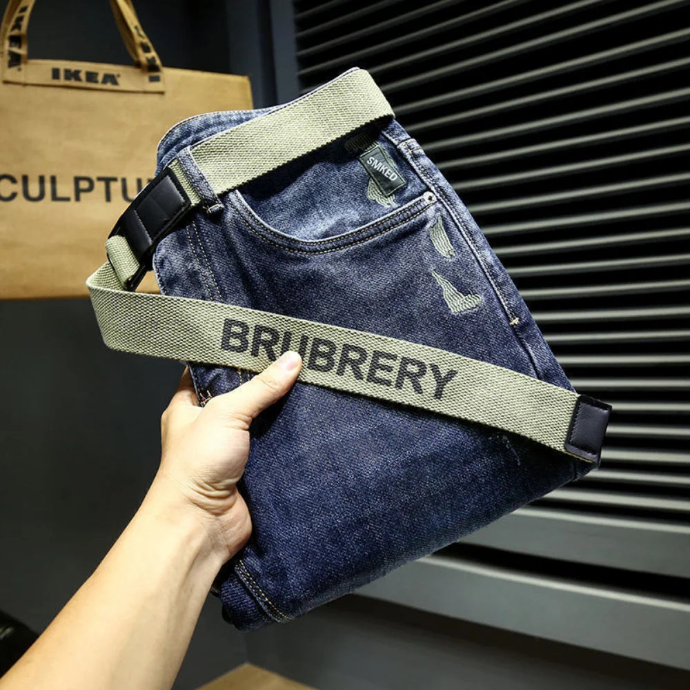 Fashion Designer Men Jeans Retro Stretch Slim Fit