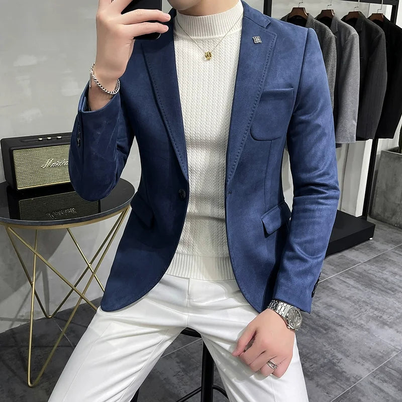 Men's Deerskin Fleece Jacket Suit Coat Blazer Men's