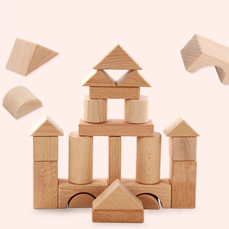 22pcs Building Blocks Beech Wooden Log Stacking Blocks