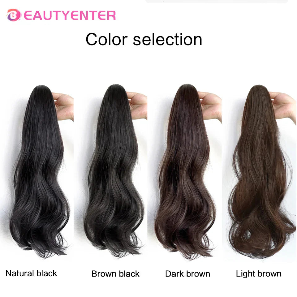BEAUTYENTER Synthetic Straight Long Wig Hair Ponytail Grab