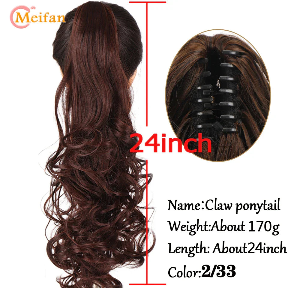 MEIFAN Long Synthetic Wavy Clip in Hair Ponytail