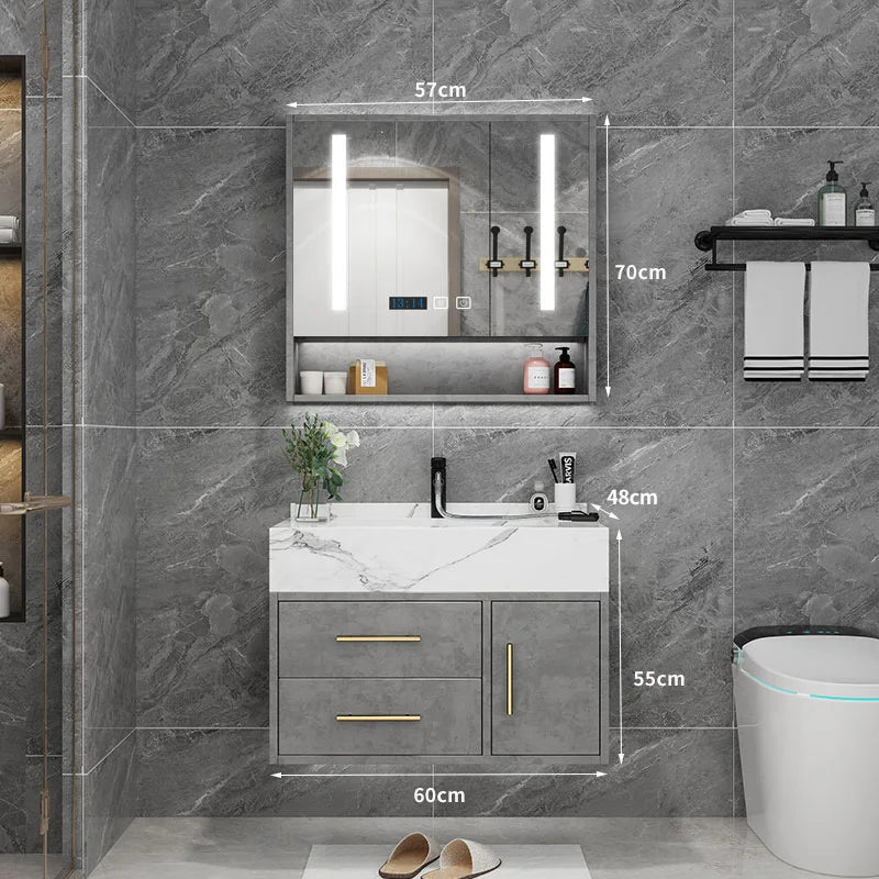Marble Bathroom Cabinet Combination Solid Wood Intelligent Simple