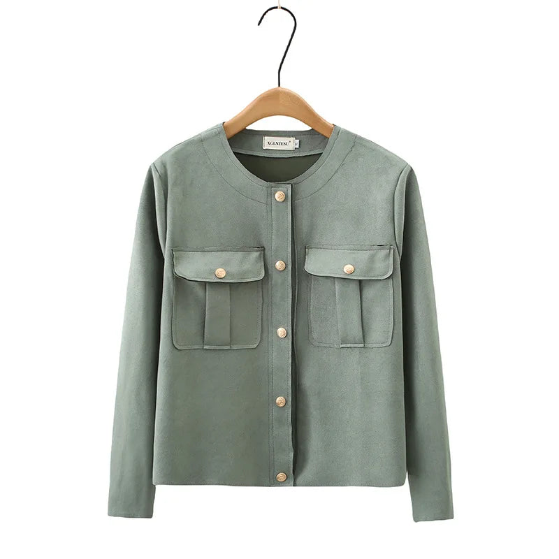 Womens Plus Size Stylish Suede Jacket Autumn Casual