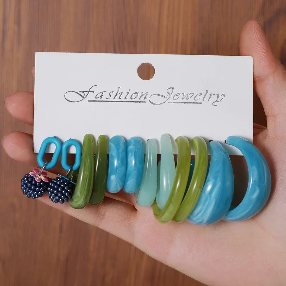 Simple Acrylic C-shaped Cut Earrings 5 Pairs Set