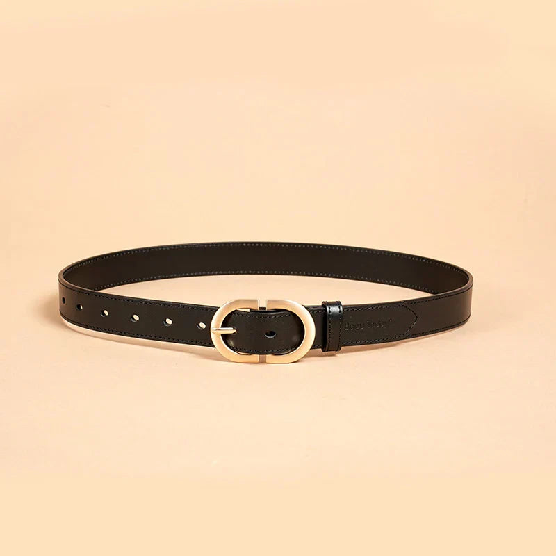 BEAUTODAY Belt Women Genuine Cow Leather Metal Oval