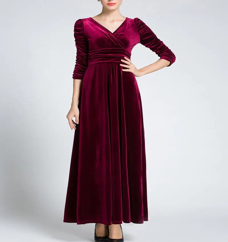 Women Clothing Plus Size Long Dress Velvet Autumn
