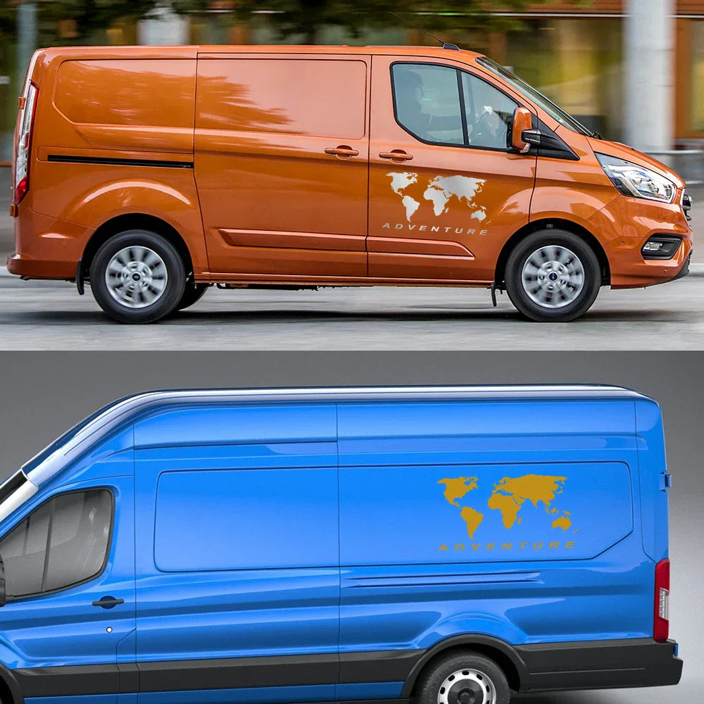2Pcs World Map Car Side Body Stickers for SUV Van RV