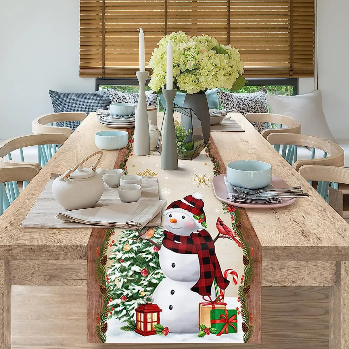 Christmas Tree Snowman Linen Table Runners Kitchen Dining