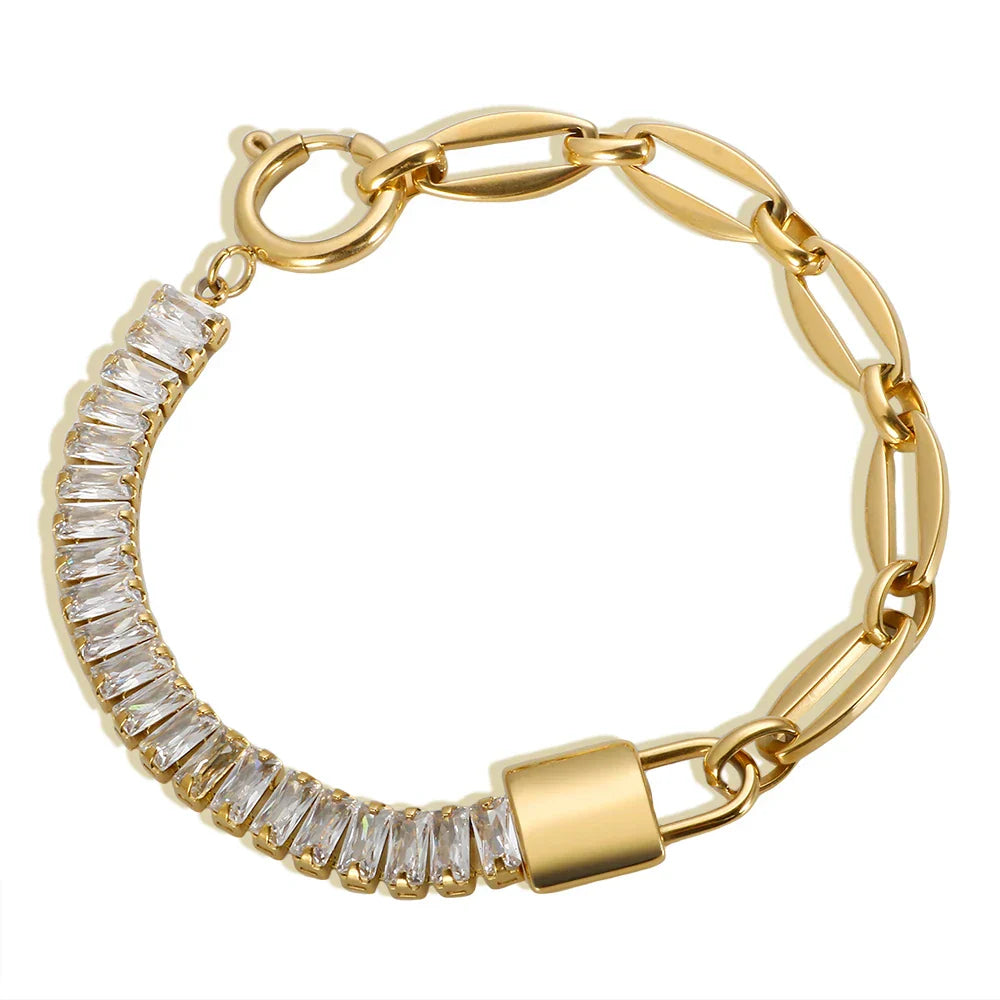 Luxury Cubic Zirconia Paneled Cuban Chain Bracelet 316L